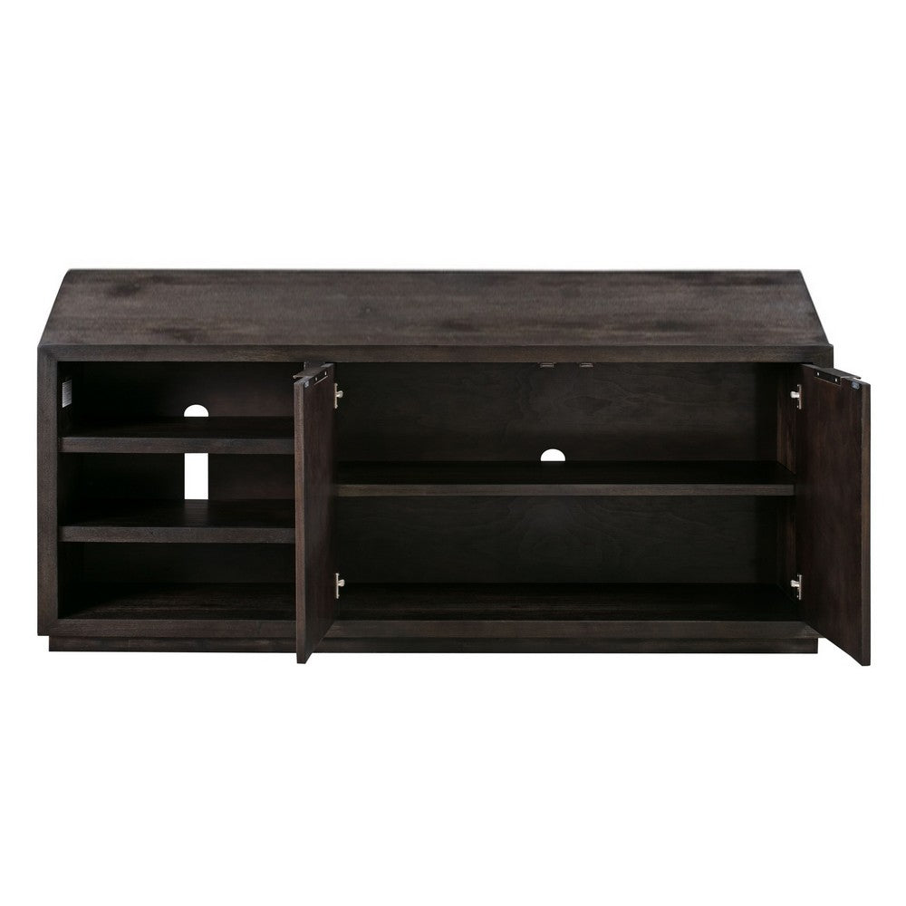 64 Inches Grained 2 Door Media Console with Adjustable Shelf, Brown
