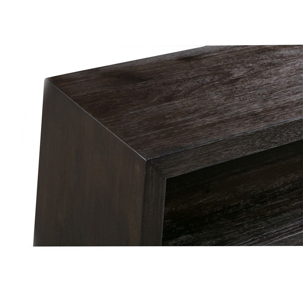 64 Inches Grained 2 Door Media Console with Adjustable Shelf, Brown