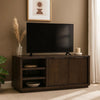 64 Inches Grained 2 Door Media Console with Adjustable Shelf, Brown
