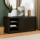 64 Inches Grained 2 Door Media Console with Adjustable Shelf, Brown