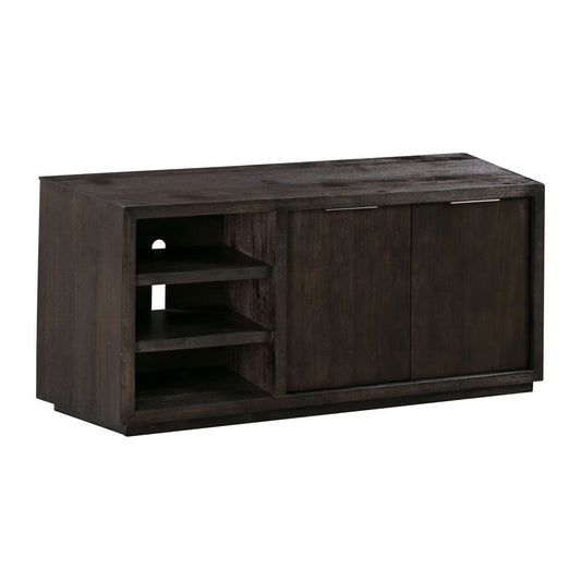 64 Inches Grained 2 Door Media Console with Adjustable Shelf, Brown
