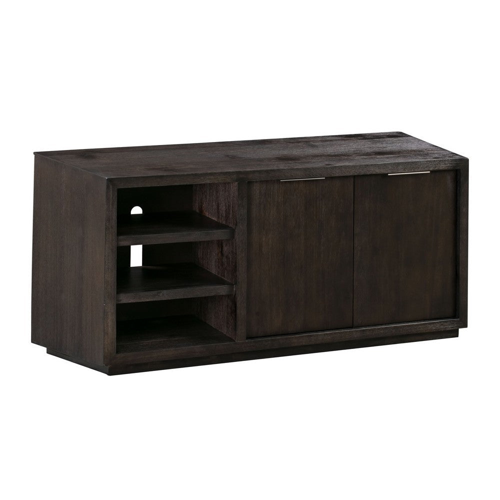64 Inches Grained 2 Door Media Console with Adjustable Shelf, Brown