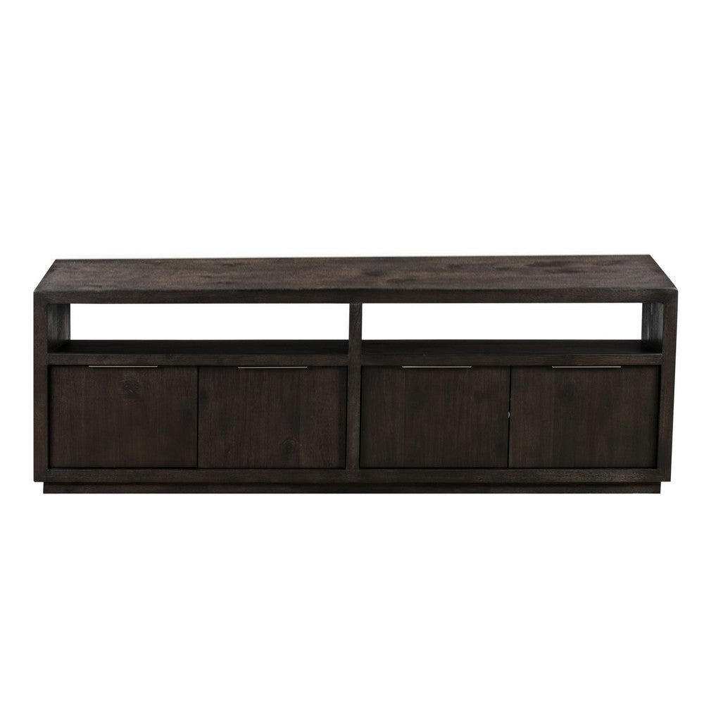 74 Inches Grained 2 Door Media Console with Adjustable Shelf, Brown