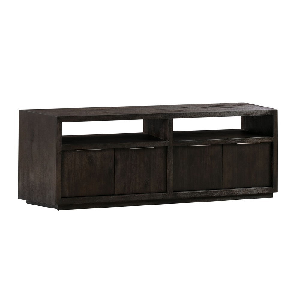 74 Inches Grained 2 Door Media Console with Adjustable Shelf, Brown