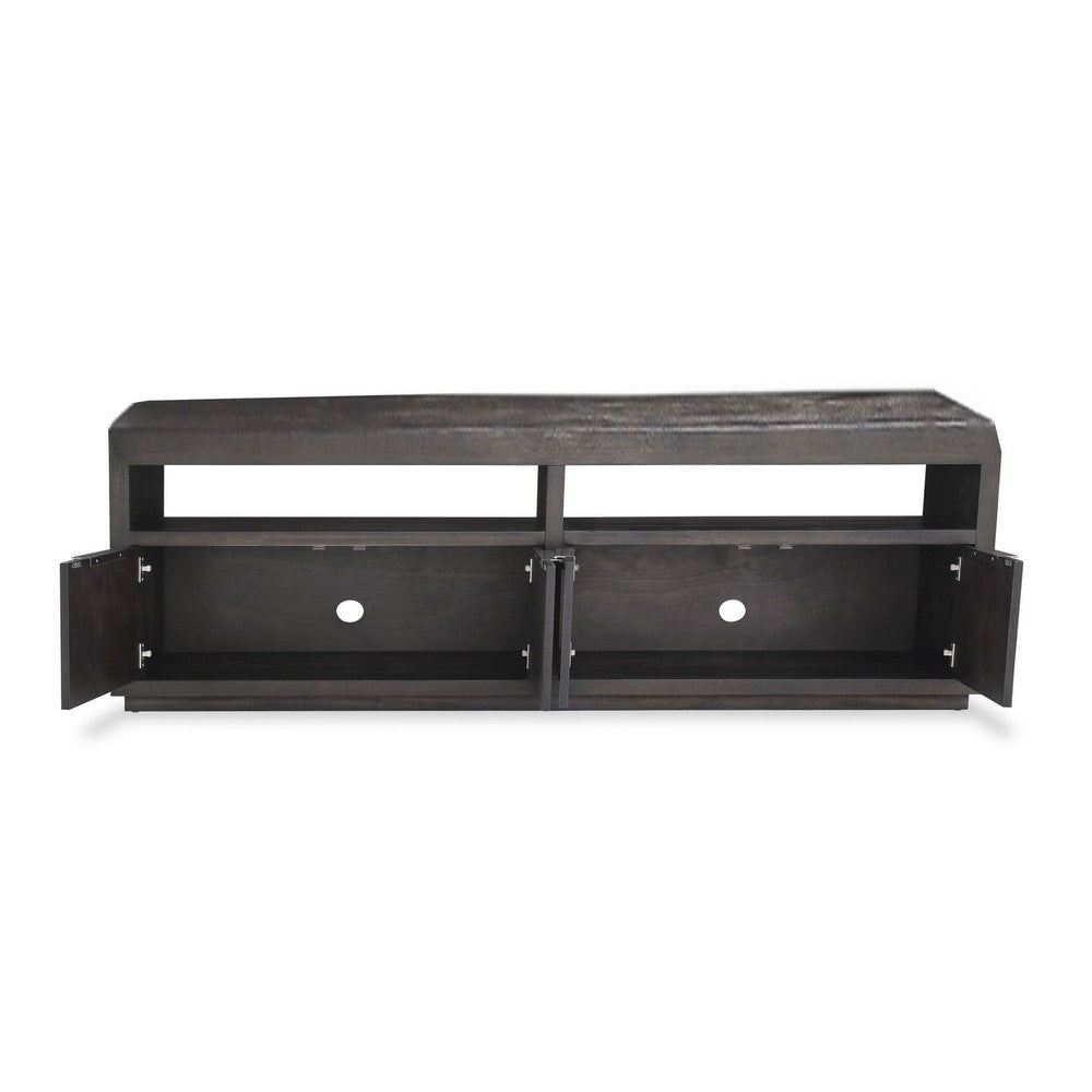 74 Inches Grained 2 Door Media Console with Adjustable Shelf, Brown