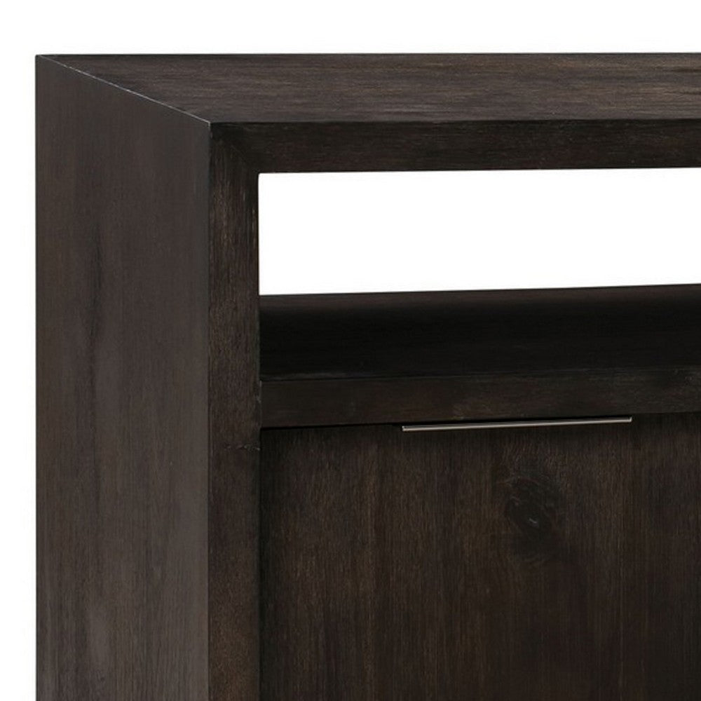 74 Inches Grained 2 Door Media Console with Adjustable Shelf, Brown