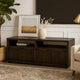 74 Inches Grained 2 Door Media Console with Adjustable Shelf, Brown