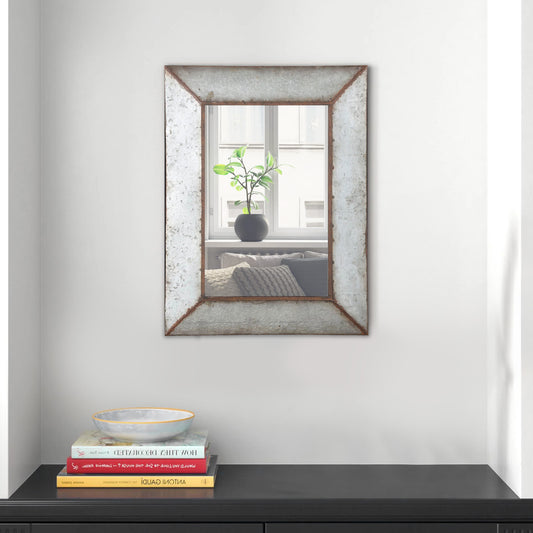 Rectangular Metal Frame Accent Mirror with Keyhole Hanger, Galvanized Gray By Casagear Home