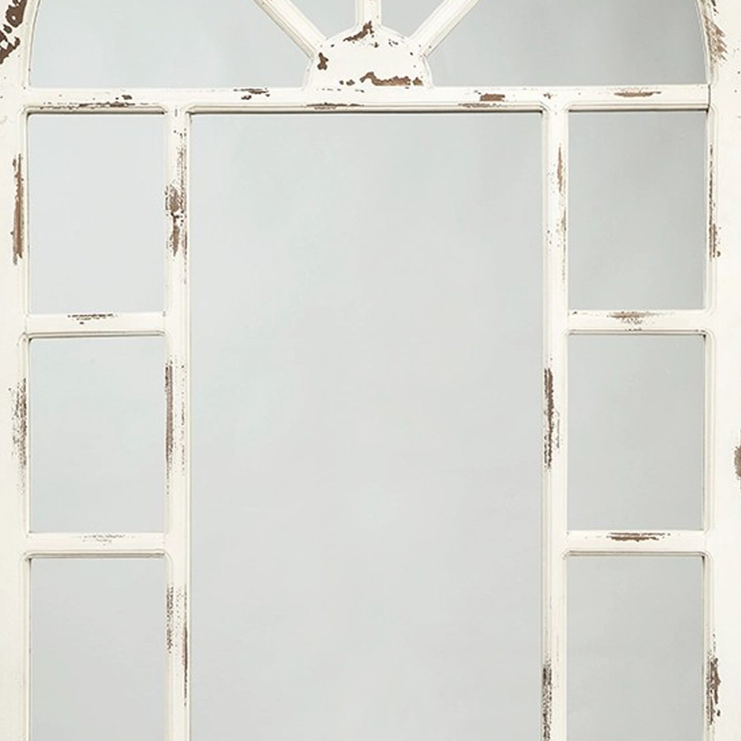 Wooden Window Pane Design Accent Mirror, Antique White By Casagear Home