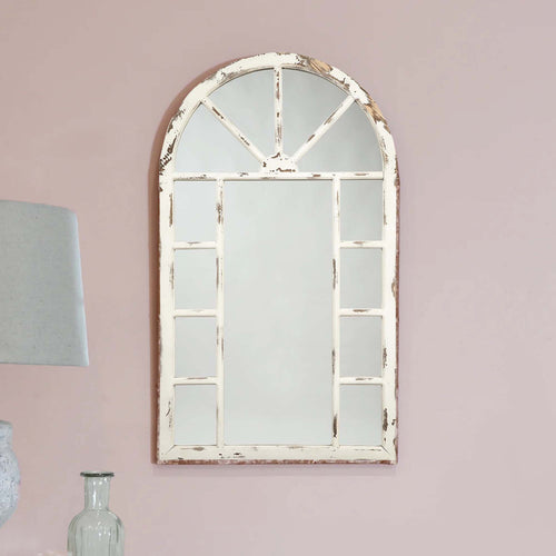 Kai Mirror | Window Pane Wood Design | Antique White
