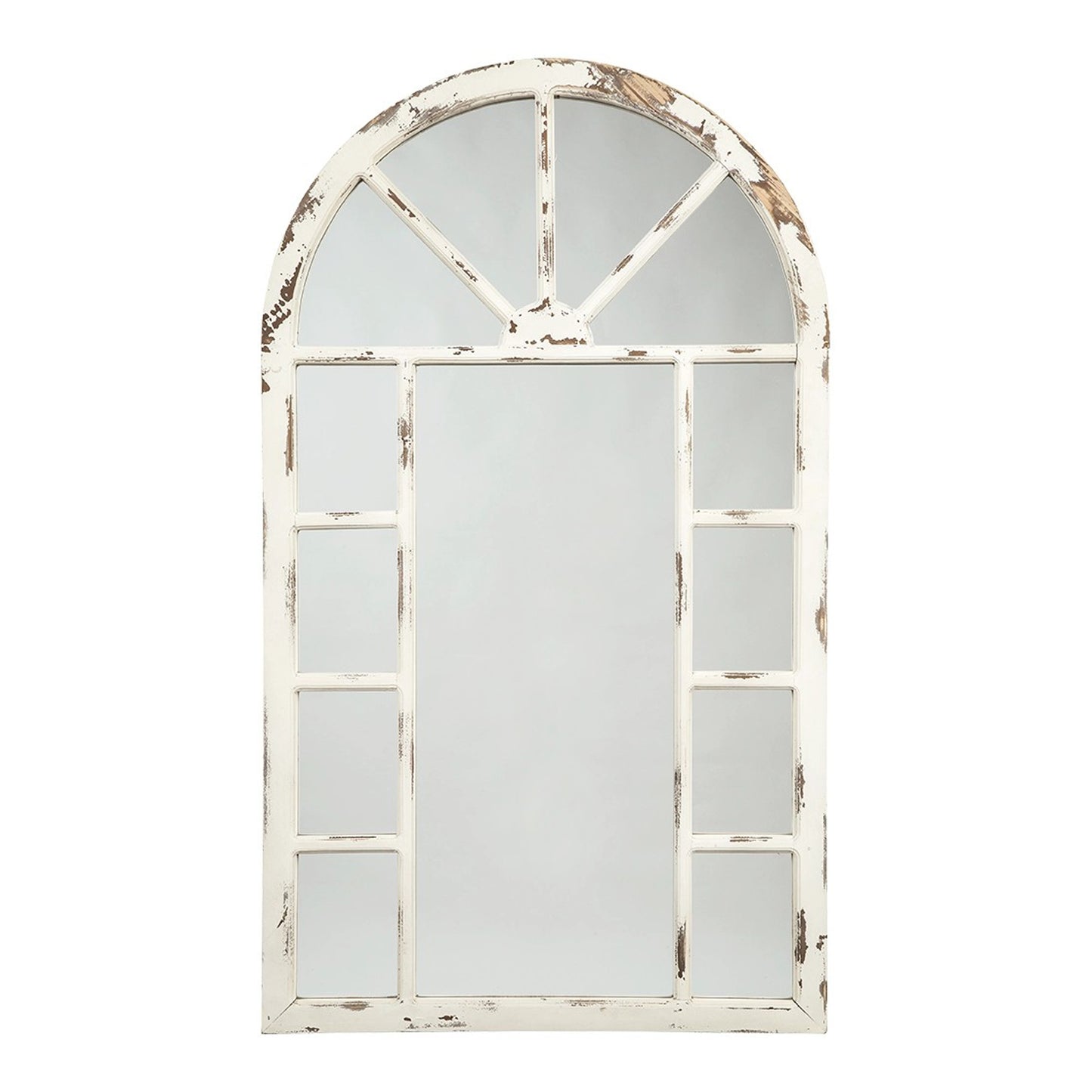 Wooden Window Pane Design Accent Mirror, Antique White By Casagear Home