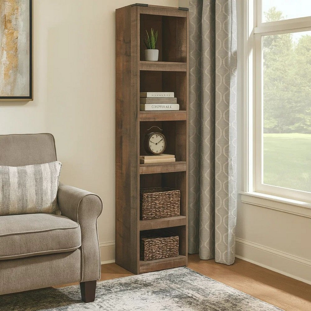 Ashley 72 Inches 5 Compartment Wooden Pier with Metal Brackets, Brown