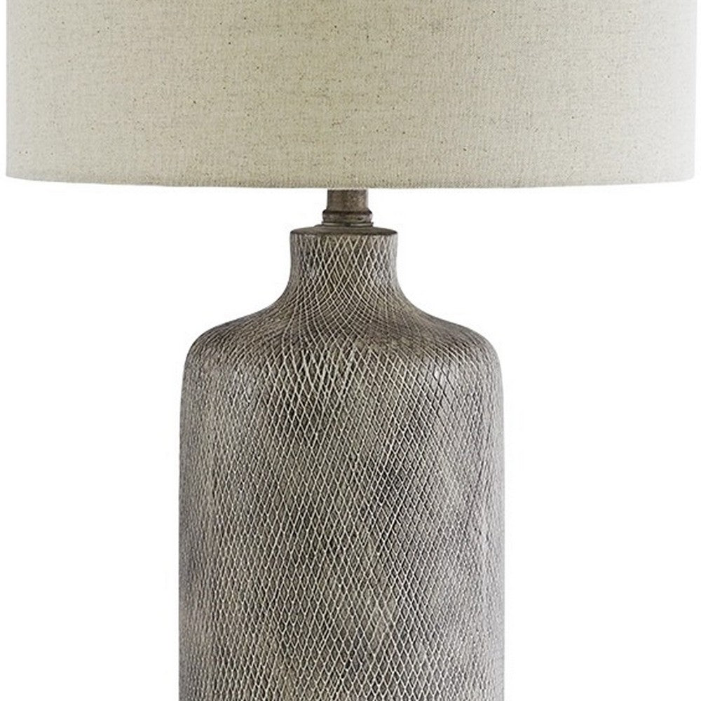 Nora Table Lamp | Textured Ceramic Frame | Fabric Shade | Gray & Off White