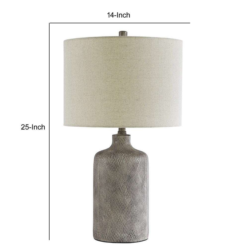 Nora Table Lamp | Textured Ceramic Frame | Fabric Shade | Gray & Off White
