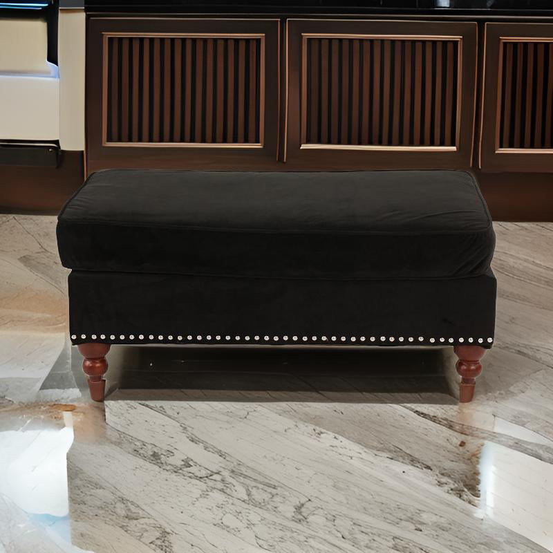 Nora Ottoman | Fabric | Nailhead Trim | Turned Feet | Black