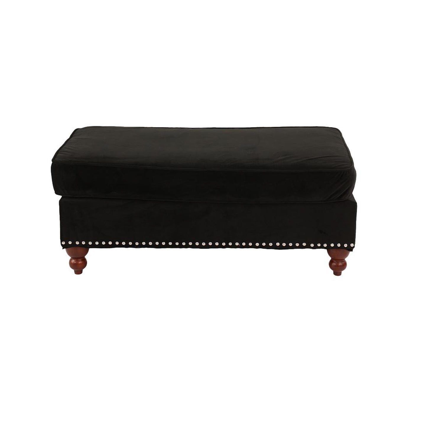 Fabric Ottoman with Nailhead Trim and Turned Feet Black By Casagear Home BM231974