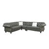 Leatherette 4 Piece Sectional with Crystal Tufted Back and Rolled Arm, Gray