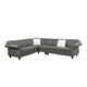 Leatherette 4 Piece Sectional with Crystal Tufted Back and Rolled Arm, Gray