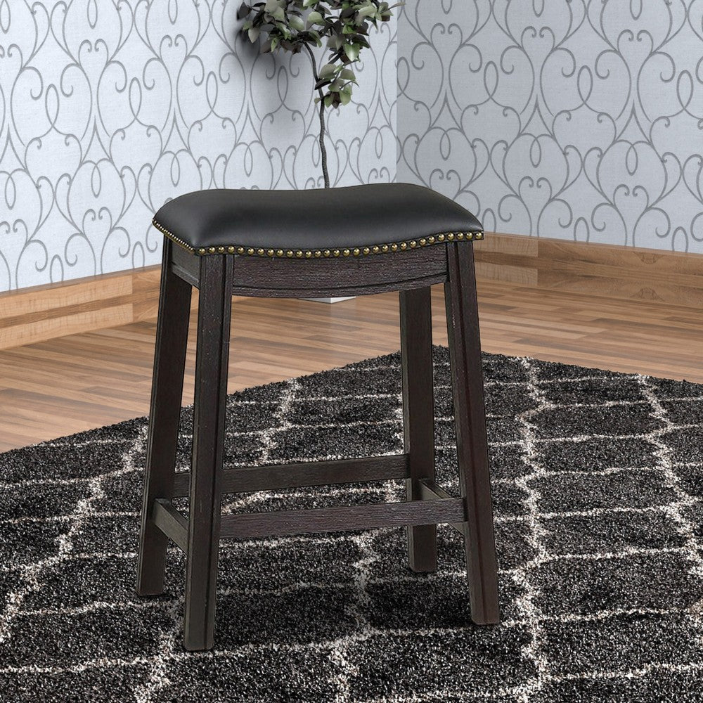 Curved Leatherette Counter Stool with Nailhead Trim Set of 2 Black By Casagear Home BM231999