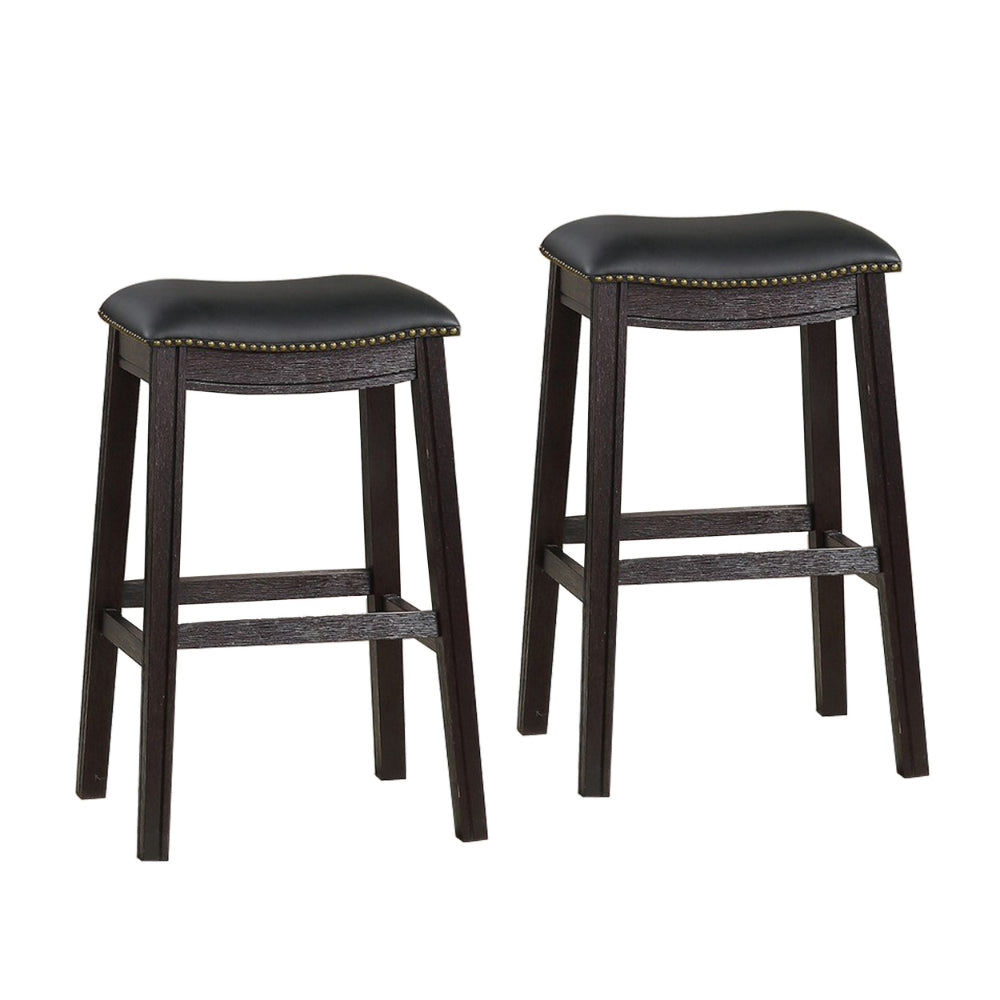 Curved Leatherette Bar Stool with Nailhead Trim Set of 2 Black By Casagear Home BM232000