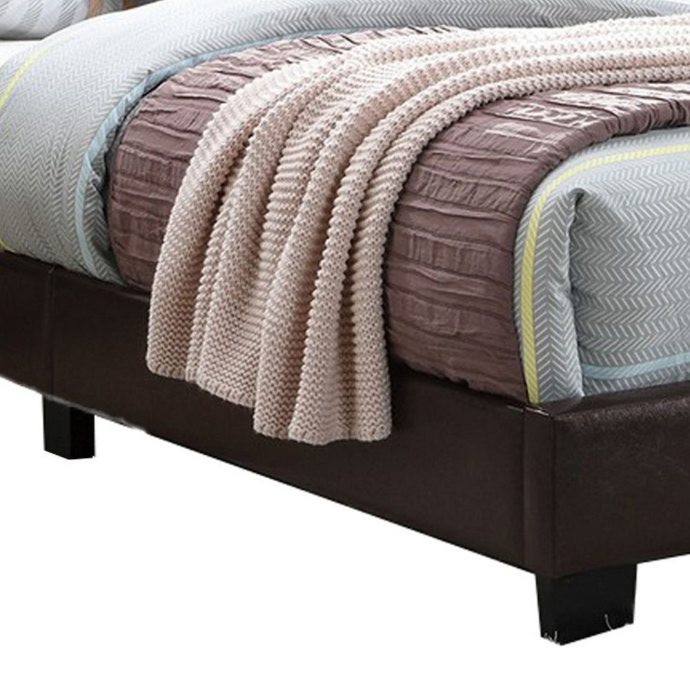 Transitional Style Leatherette Twin Bed with Padded Headboard Dark Brown By Casagear Home BM232004