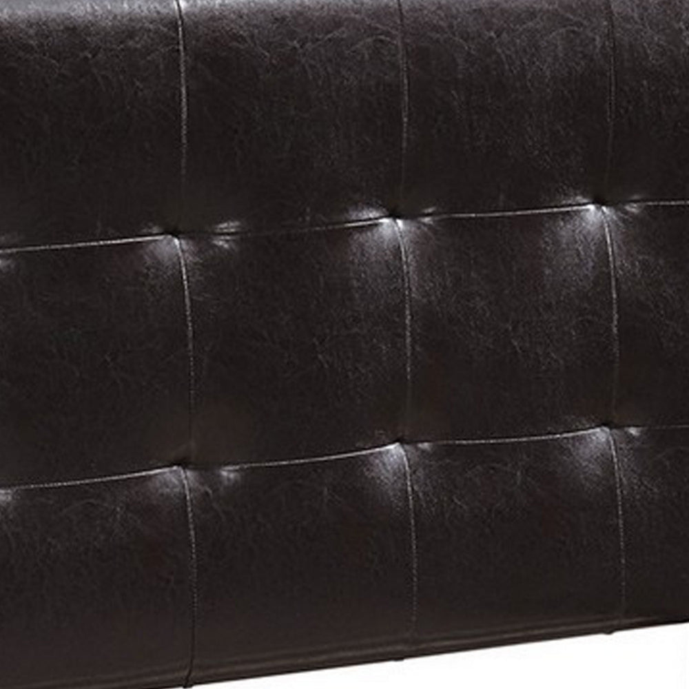 Twin Leatherette Bed with Checkered Tufted Headboard Dark Brown By Casagear Home BM232010