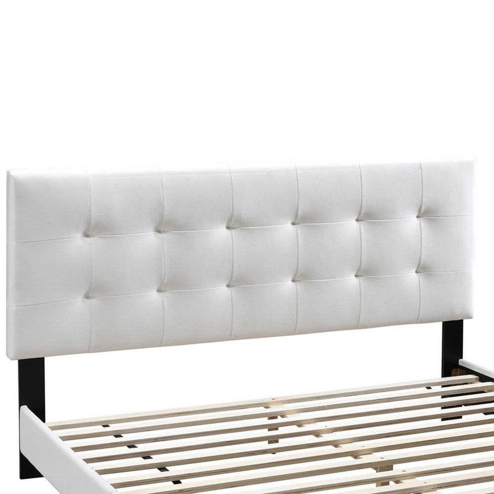 Queen Leatherette Bed with Checkered Tufted Headboard White By Casagear Home BM232018