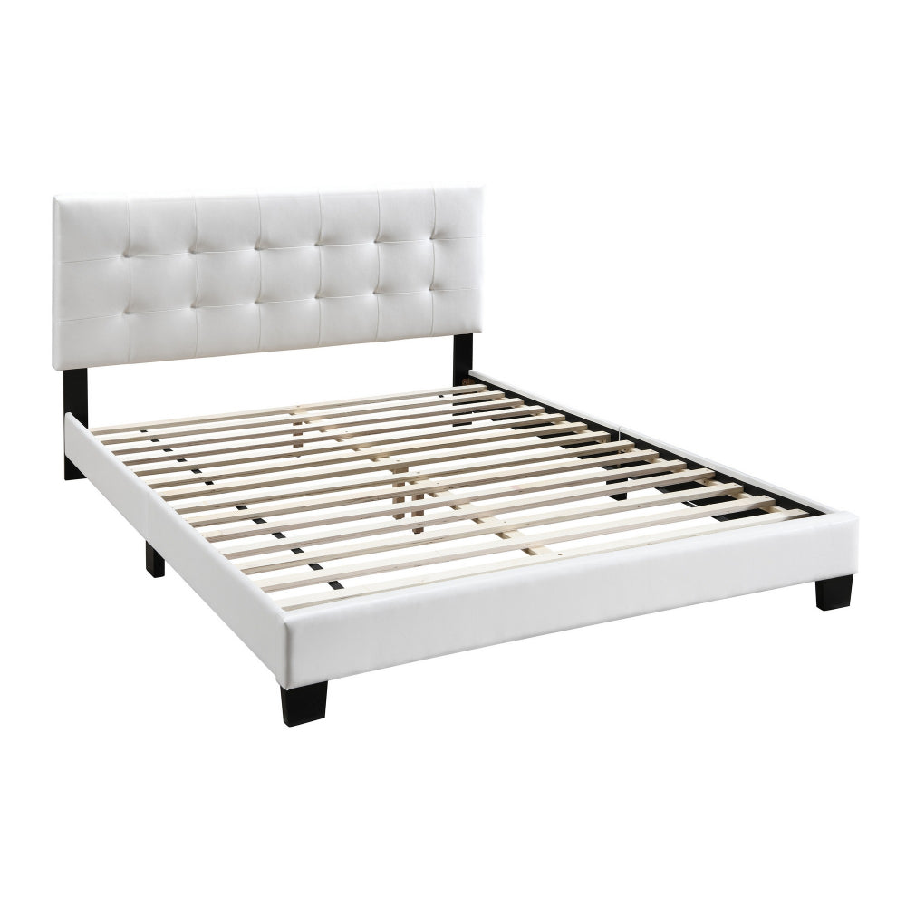 Queen Leatherette Bed with Checkered Tufted Headboard White By Casagear Home BM232018