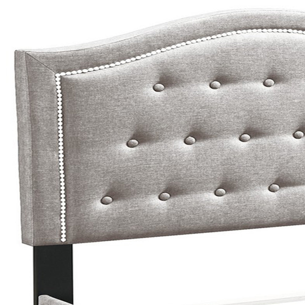 Button Tufted Queen Burlap Bed with Curved Headboard Light Brown By Casagear Home BM232024