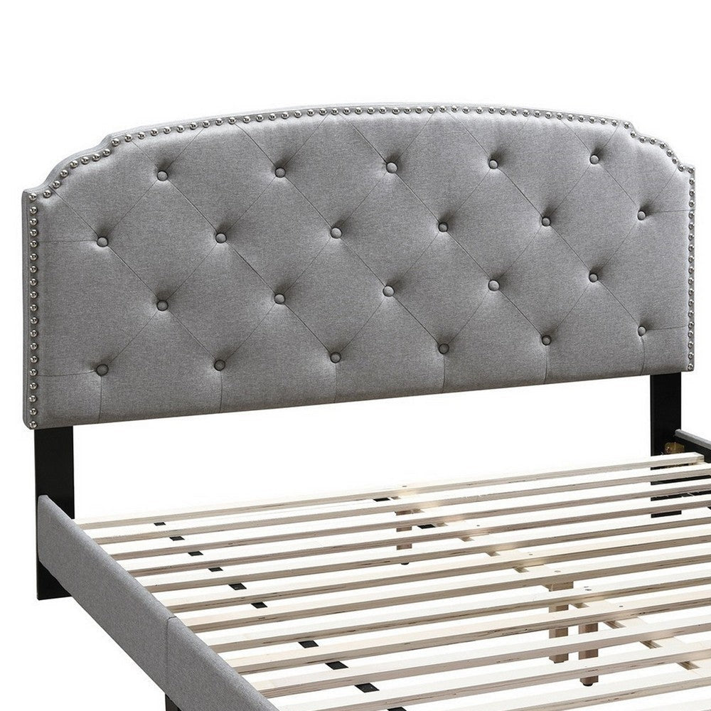 Twin Bed with Button Tufted Scalloped Headboard Light Gray BM232031
