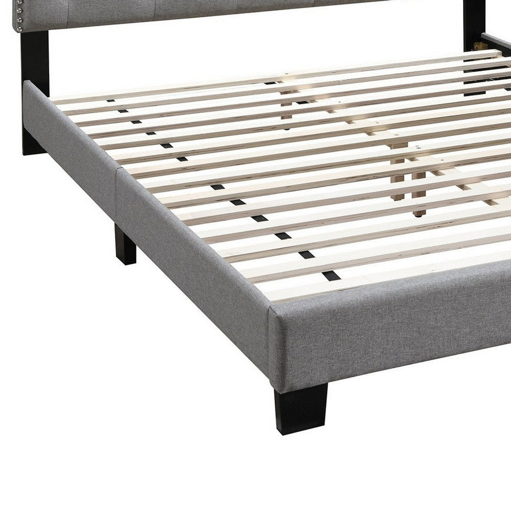 Twin Bed with Button Tufted Scalloped Headboard Light Gray BM232031