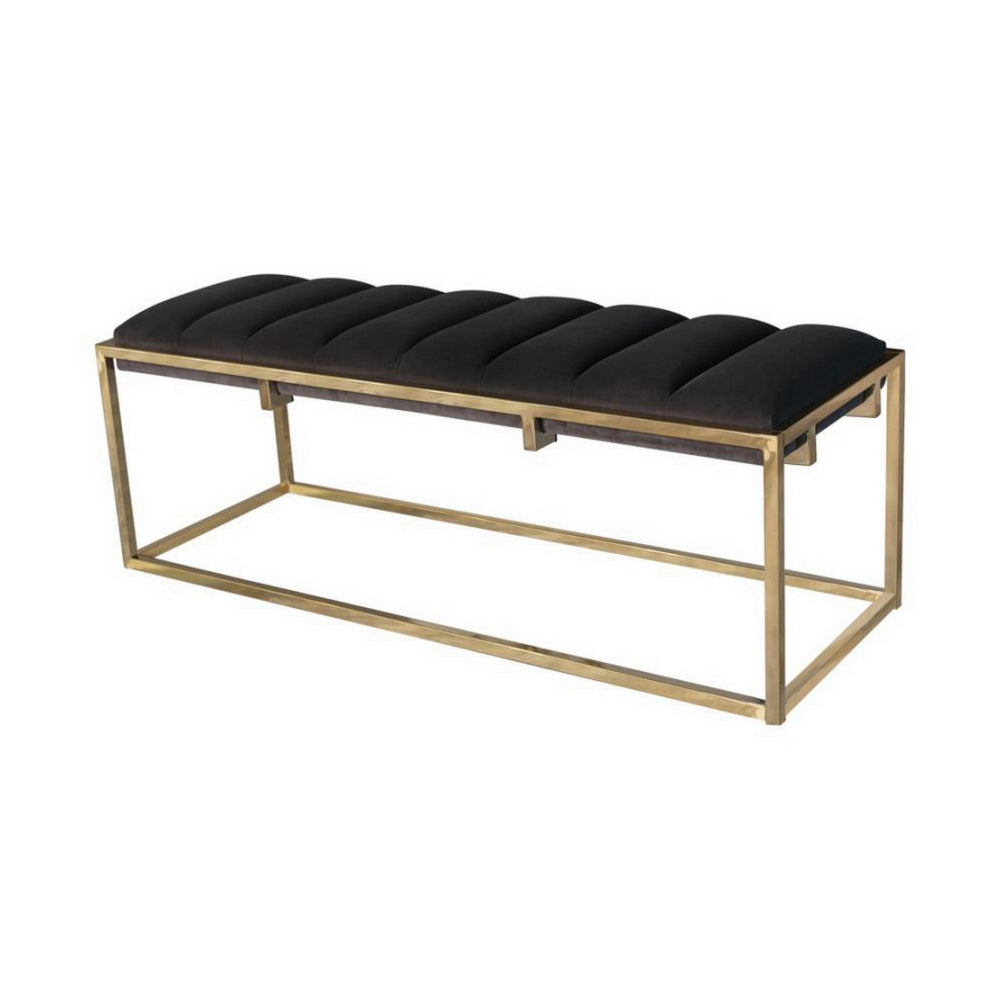 Metal Bench with Deep Vertical Channeling, Gold and Black By Casagear Home