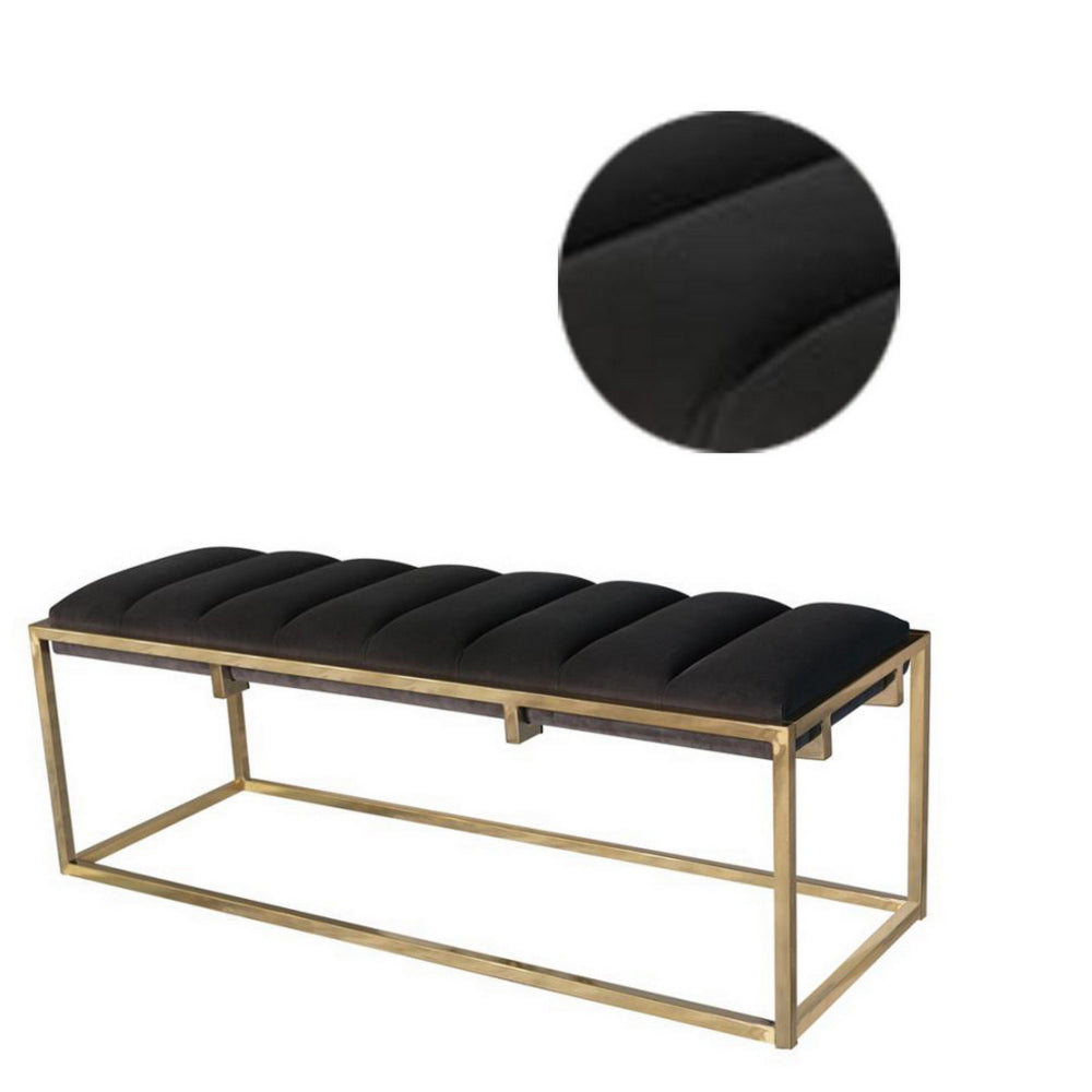 Metal Bench with Deep Vertical Channeling, Gold and Black By Casagear Home