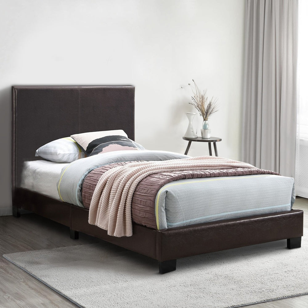 Jayden Queen Bed | Faux Leather | Padded Headboard | Dark Brown