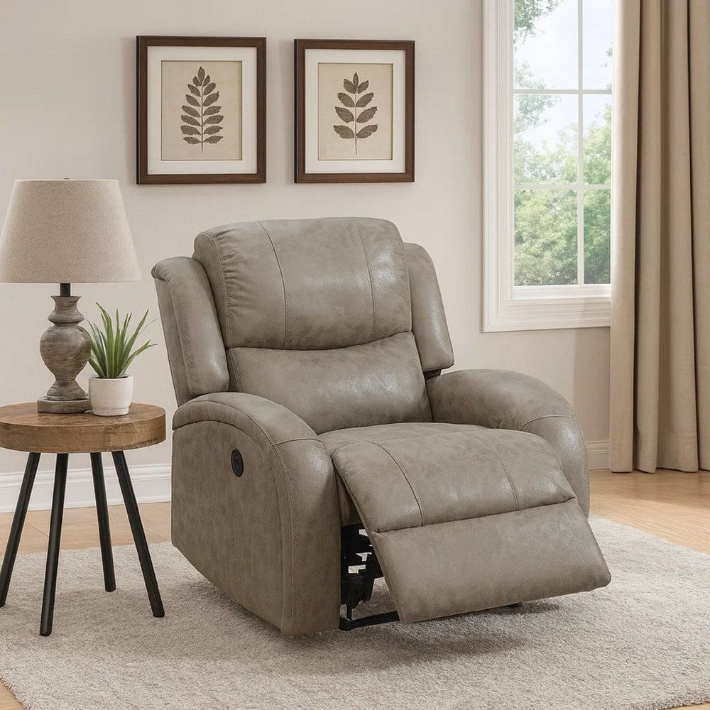 Ryder Power Recliner | 40" | Faux Leather | USB Port | Stone Gray