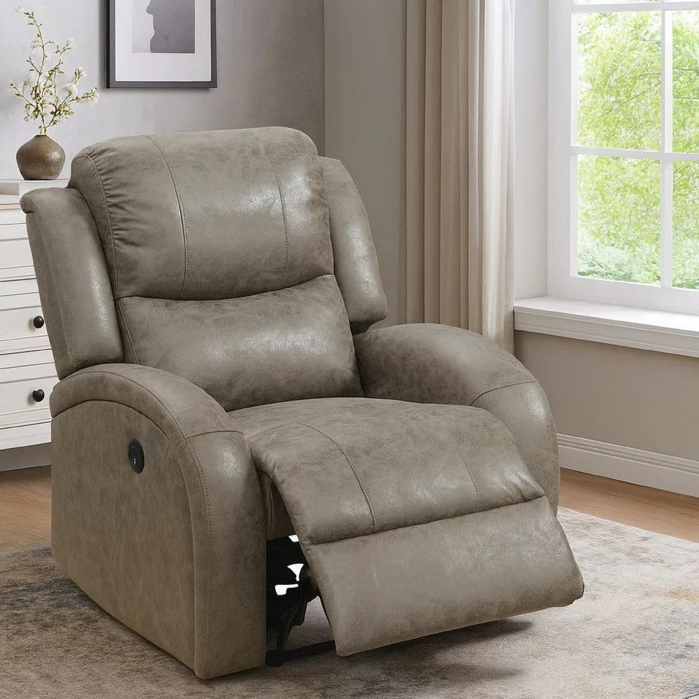 Ryder Power Recliner | 40" | Faux Leather | USB Port | Stone Gray