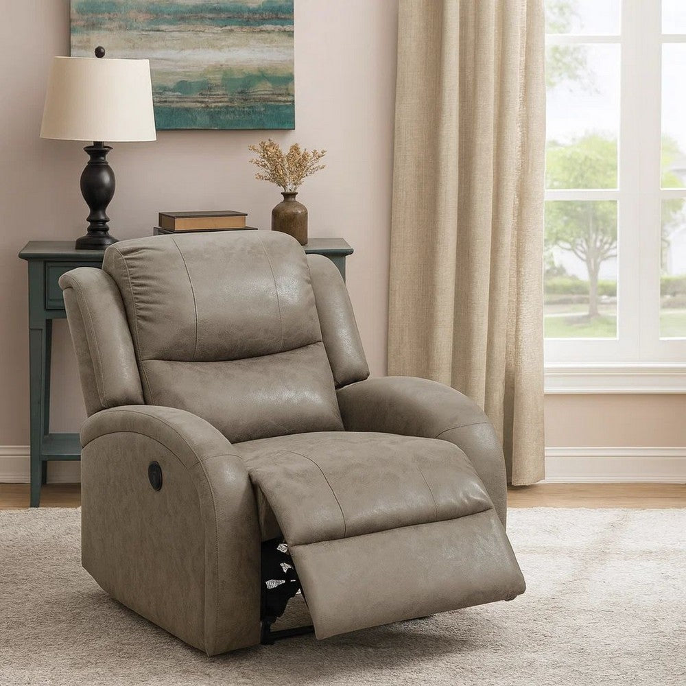 Ryder Power Recliner | 40" | Faux Leather | USB Port | Stone Gray