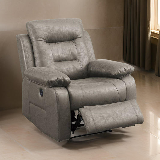 41 Inch Leatherette Power Recliner with USB Port, Gray By Casagear Home