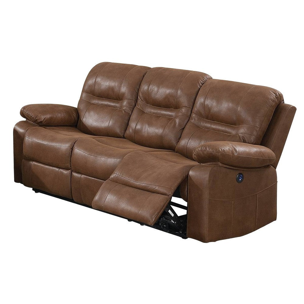 41 Inch leatherette Reclining Sofa with USB Port, Brown By Casagear Home