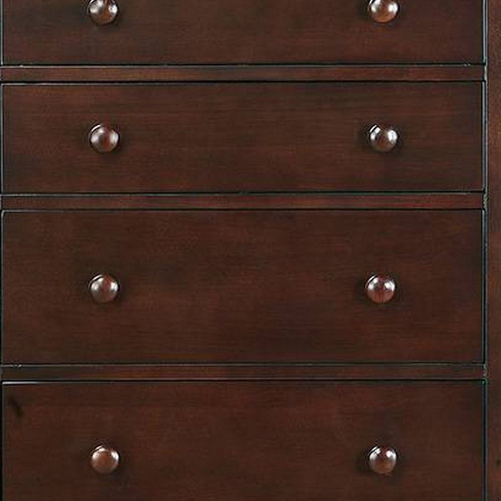 48 Inches 5 Drawer Wooden Chest with Round Knobs Brown By Casagear Home BM232101