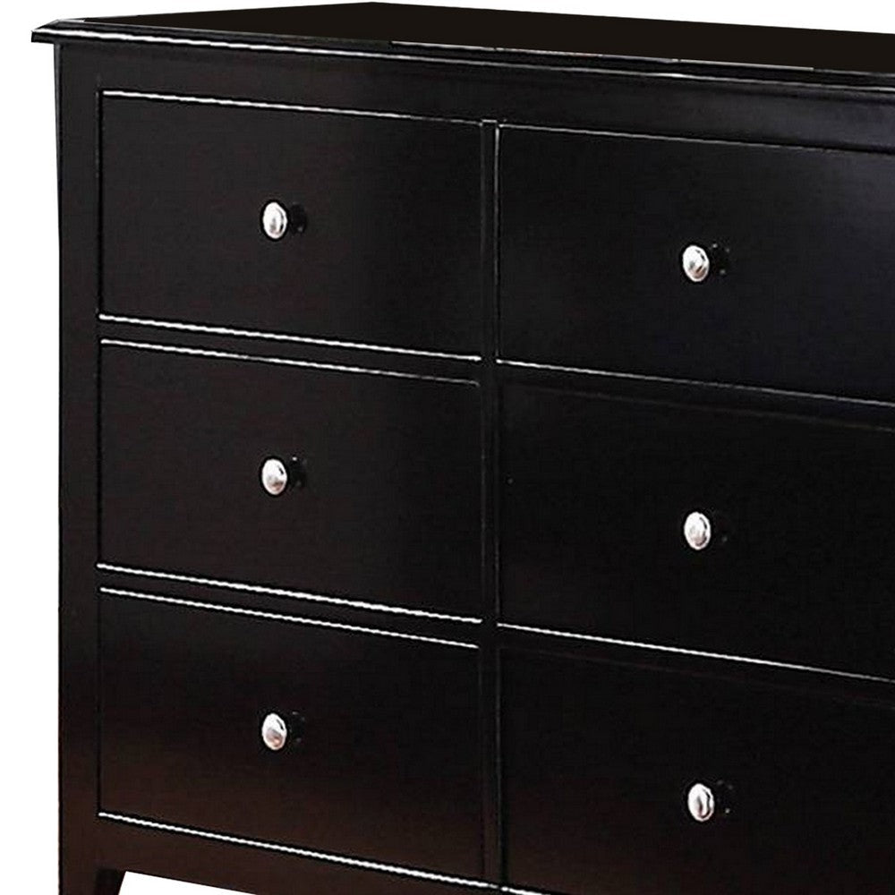 48 Inches 6 Drawer Wooden Dresser with Metal Pulls Black By Casagear Home BM232103