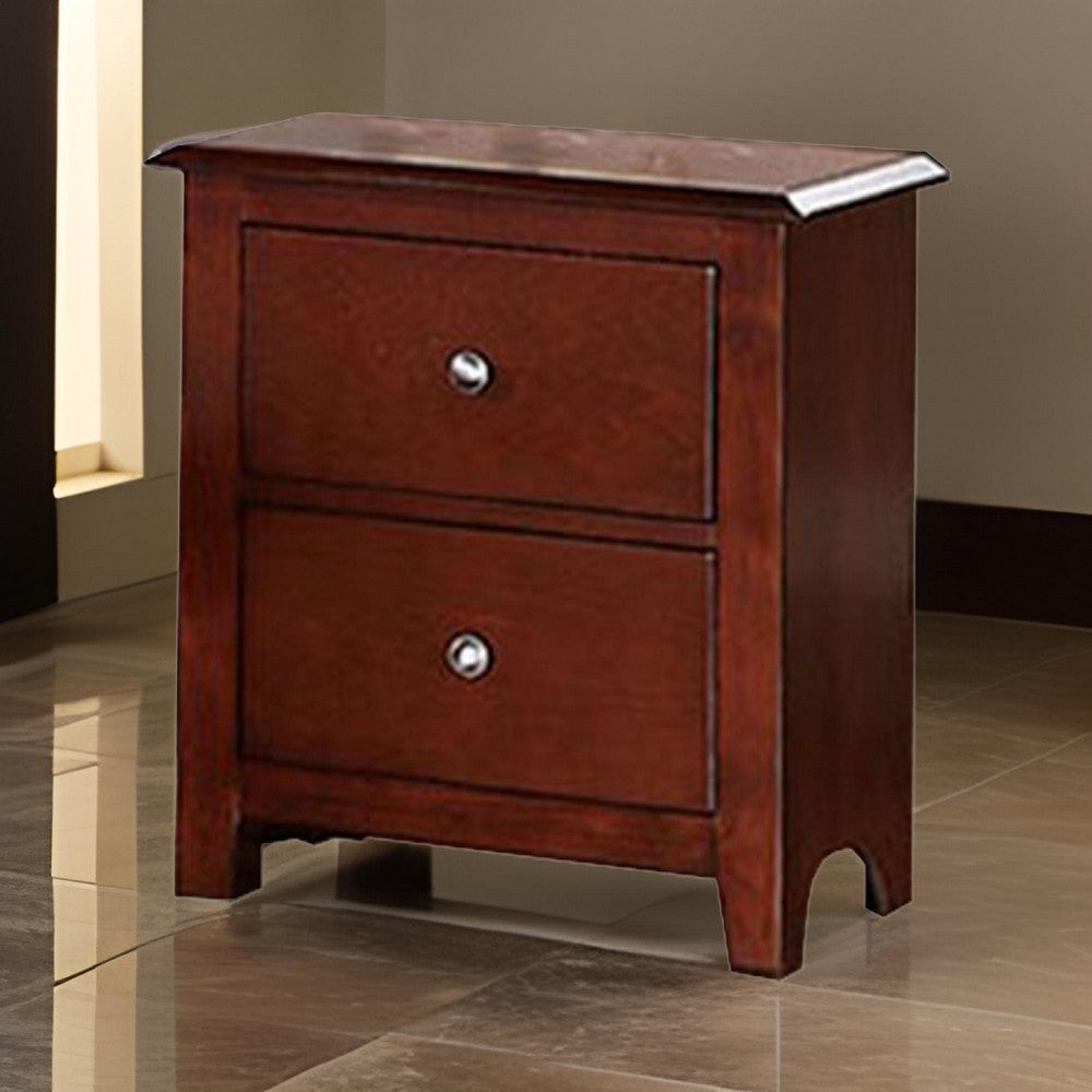 25 Inches 2 Drawer Wooden Nightstand with Metal Pulls, Brown By Casagear Home