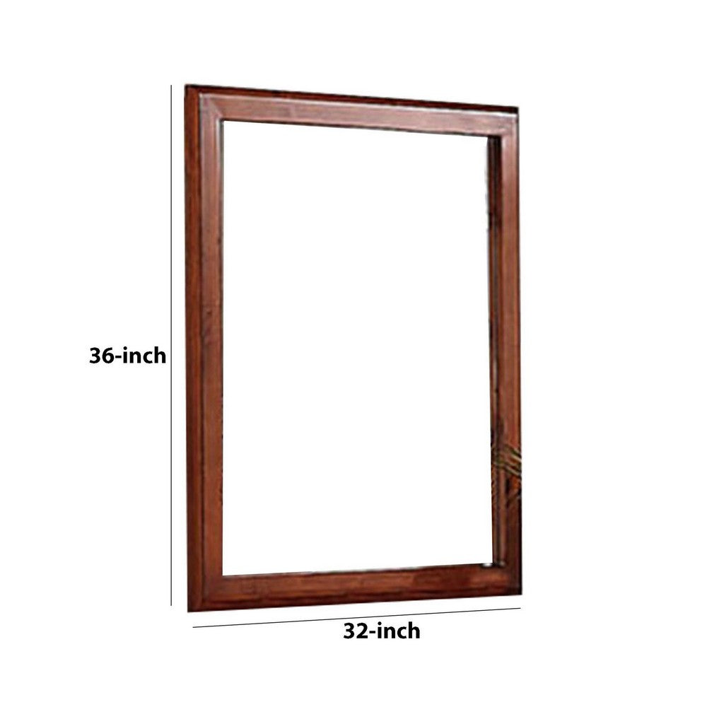 36 Inches Rectangular Wood Encased Mirror, Brown By Casagear Home