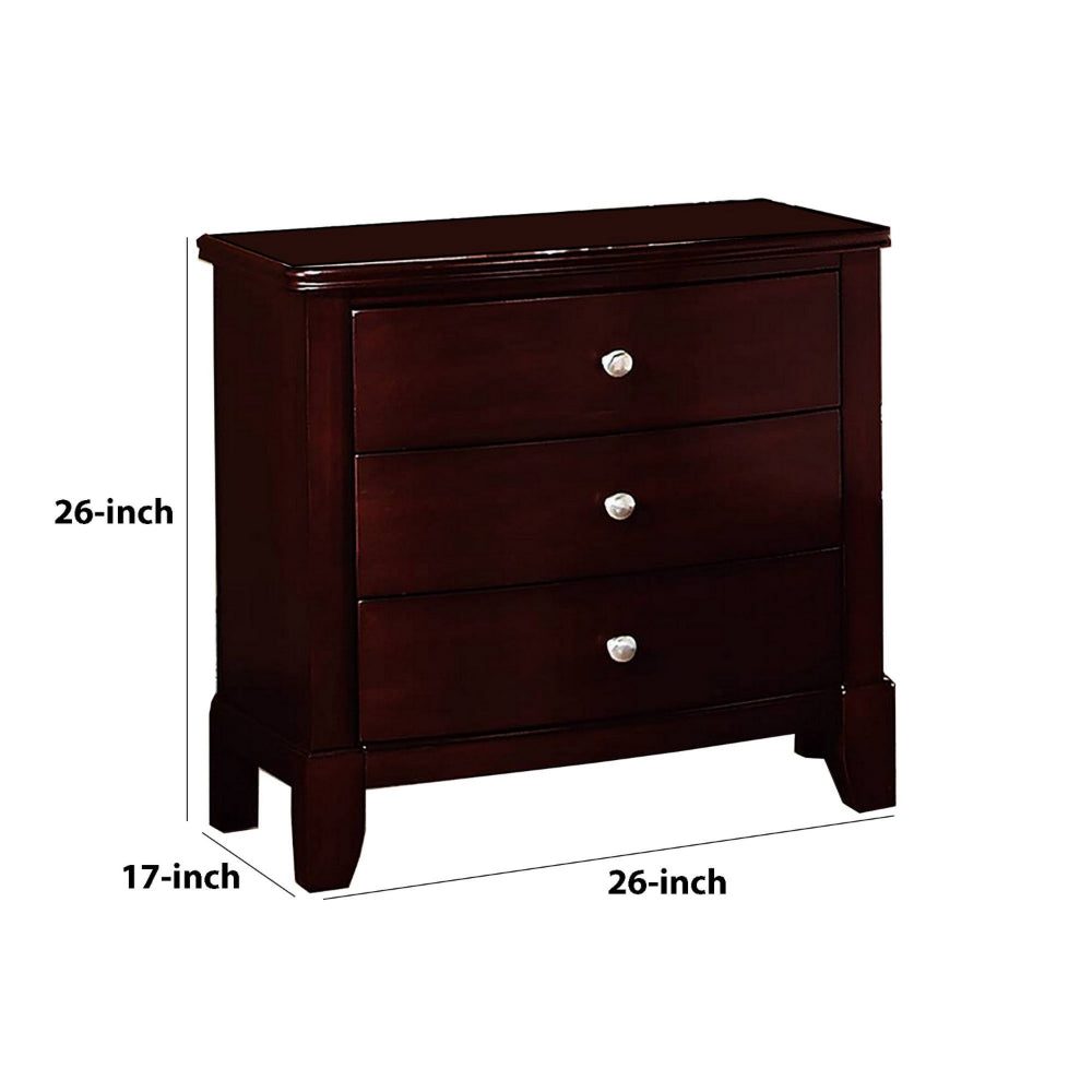 26 Inches 3 Drawer Wooden Nightstand with Chamfered Legs, Brown By Casagear Home