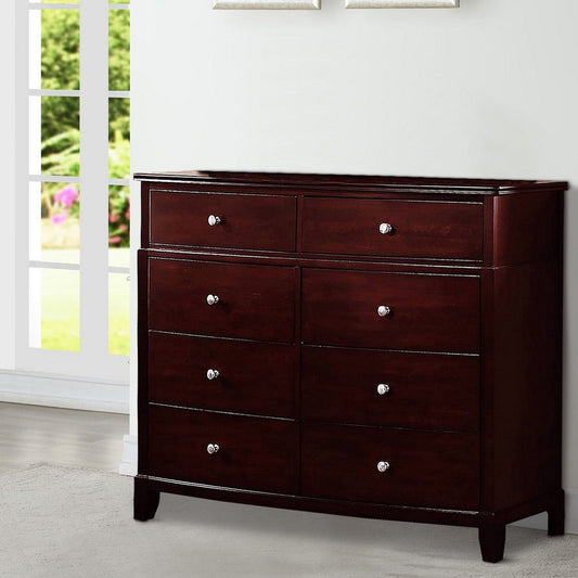 55 Inches 8 Drawer Wooden Dresser with Chamfered Legs, Brown By Casagear Home