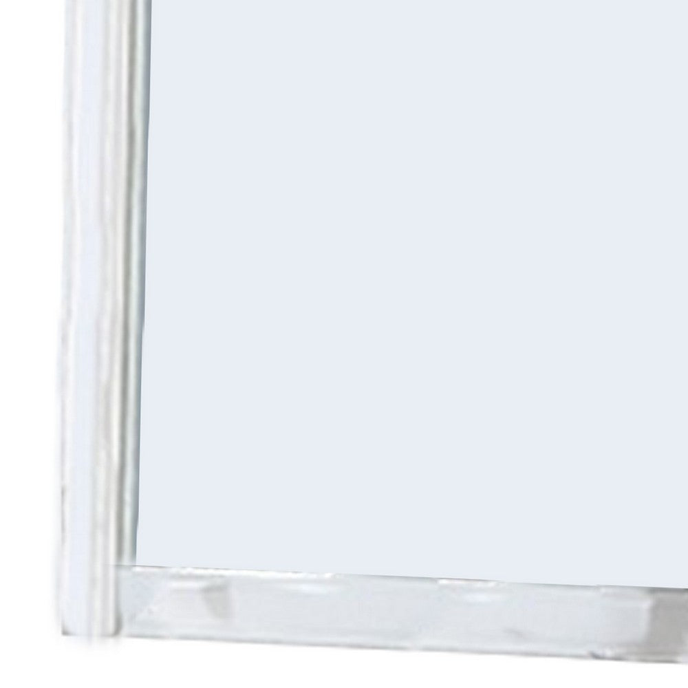 37 Inches Wooden Mirror with Curved Edges, White