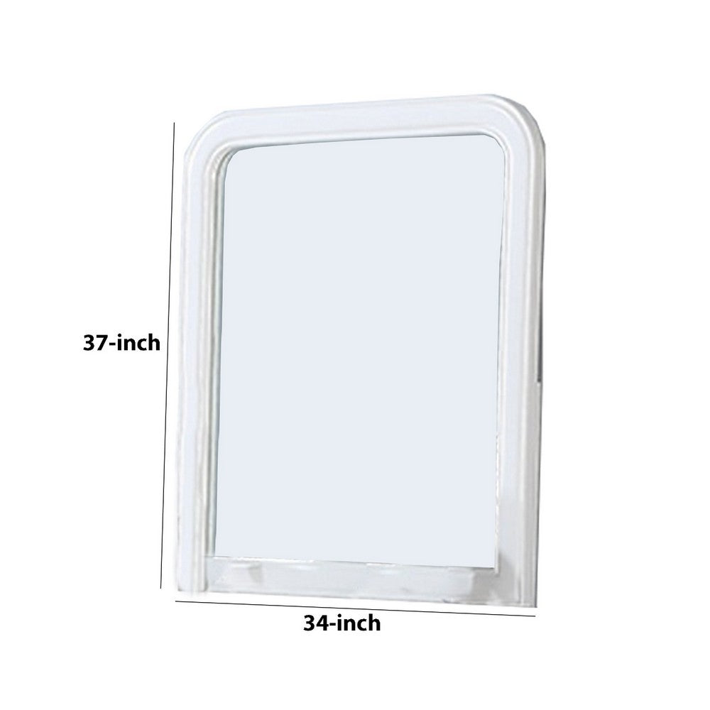 37 Inches Wooden Mirror with Curved Edges, White