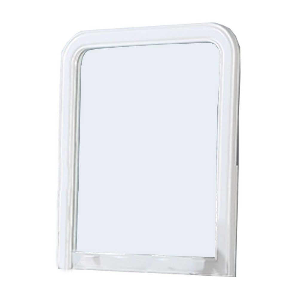 37 Inches Wooden Mirror with Curved Edges, White