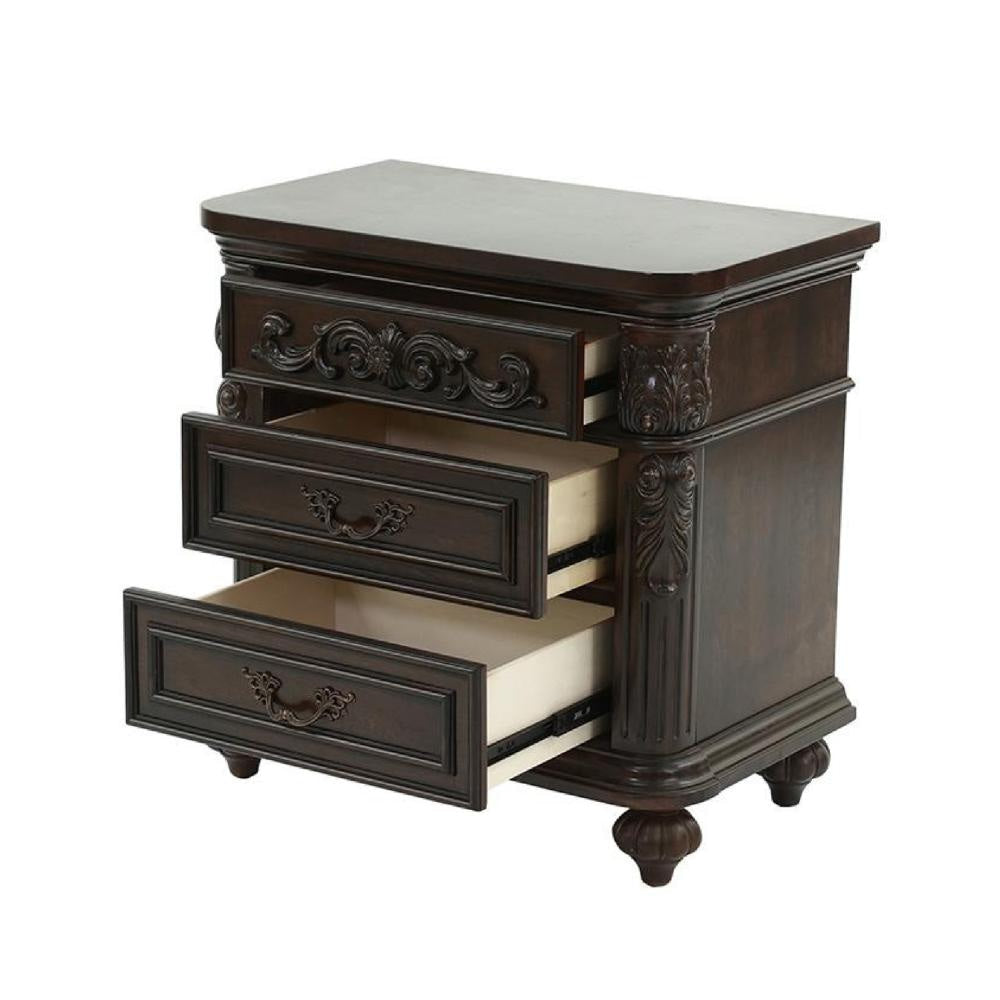 Logan Nightstand | 30’’ | 3 Drawer | Engraved Front | Brown BM232130