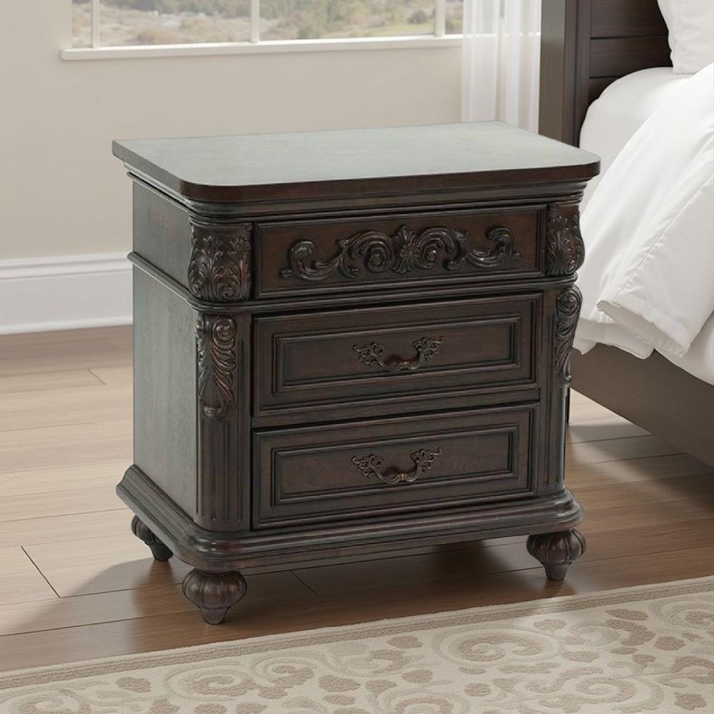 Logan Nightstand | 30’’ | 3 Drawer | Engraved Front | Brown BM232130